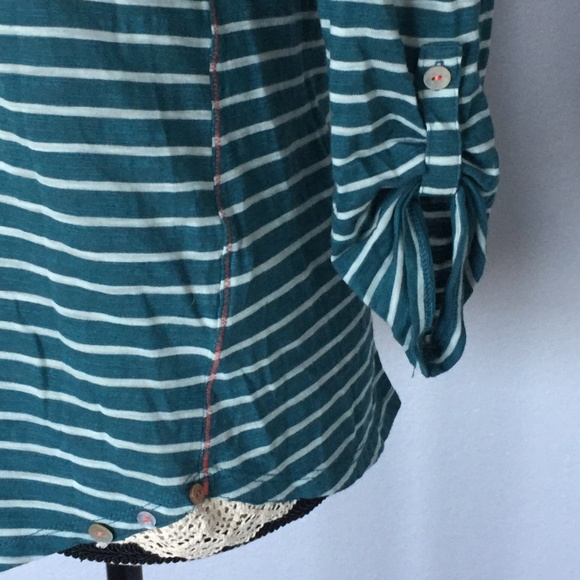 Anthropologie Meadow Rue Lace Top Stripped Teal - Picture 3 of 8